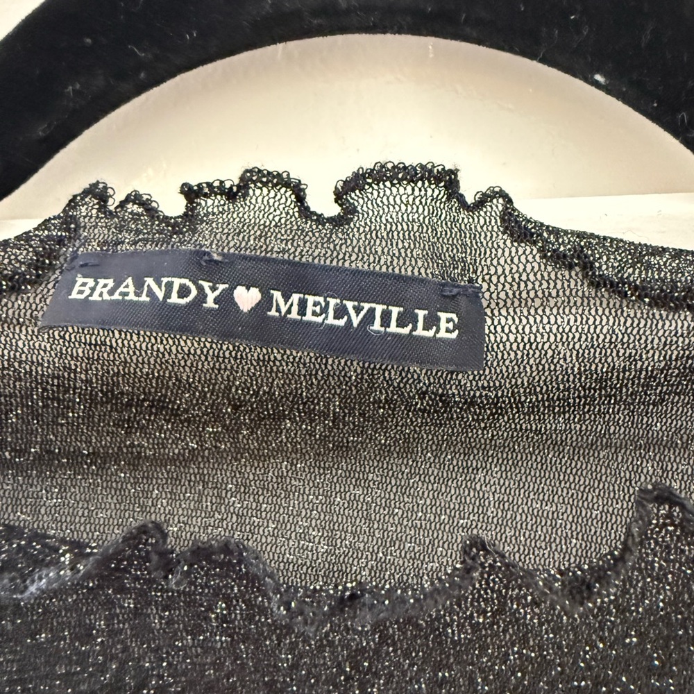 Brandy Melville Black Sheer Sparkle Long-Sleeve Mesh Top - Picture 2 of 3